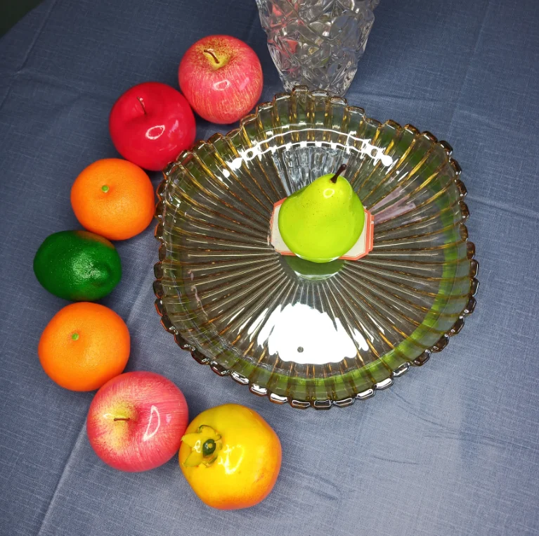 Creative  Luxury Fruit Plate European Style Living Room Tea Table Simple Glass Tray Household Geometric Fruit Tray Ornaments