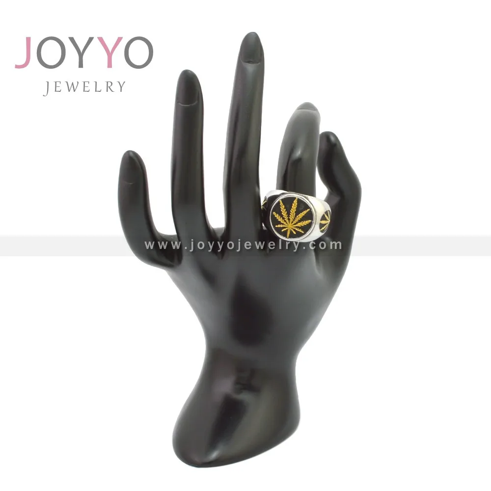 Stainless Steel Gold Hip Hop Hemp Leaf Ring Vintage Personality Punk Rock Band Jewelry for Men