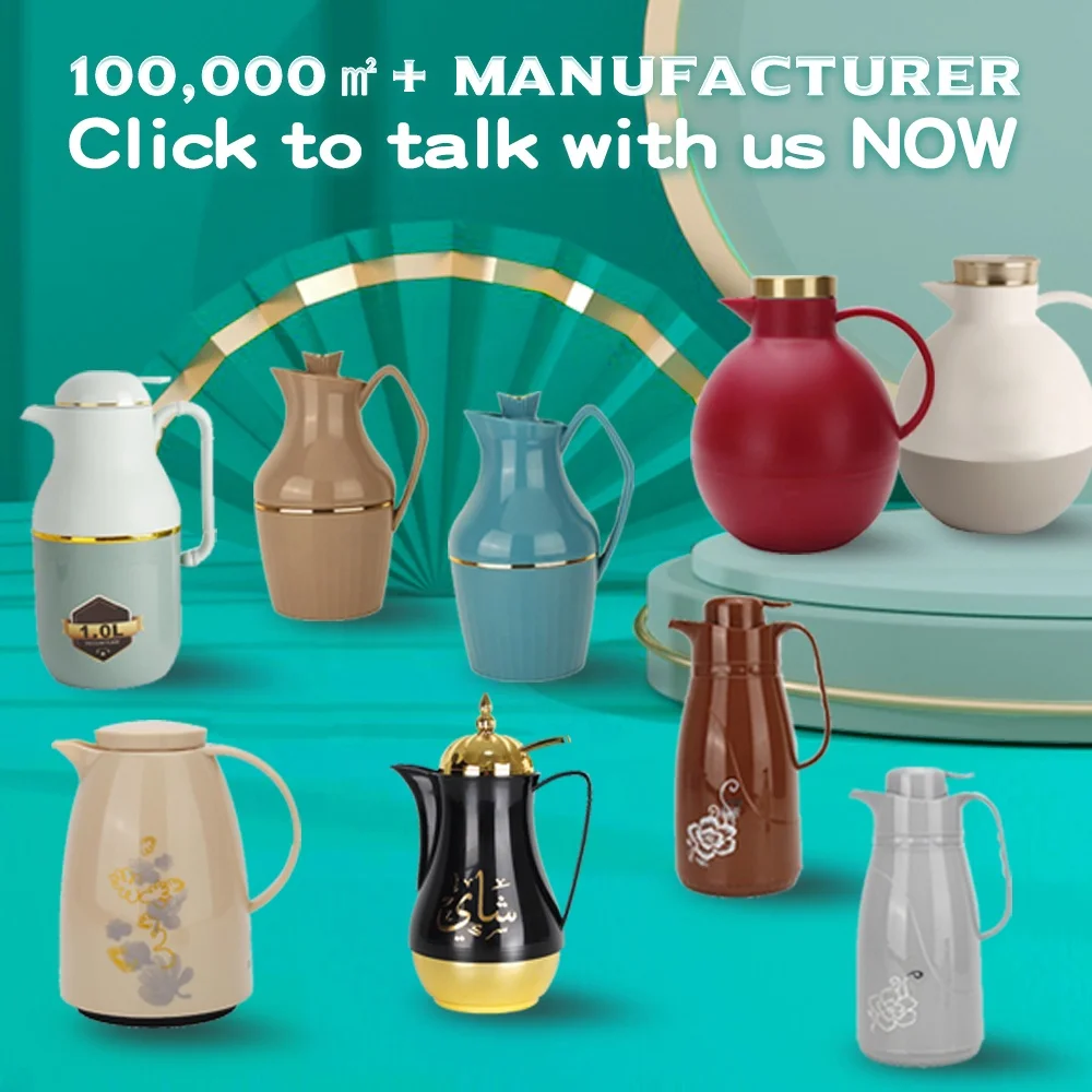 WUJO Custom Logo Pattern Design Plastic Glass Refill Dallah Arabic Vacuum Flask Insulated Water Jug Coffee Pot