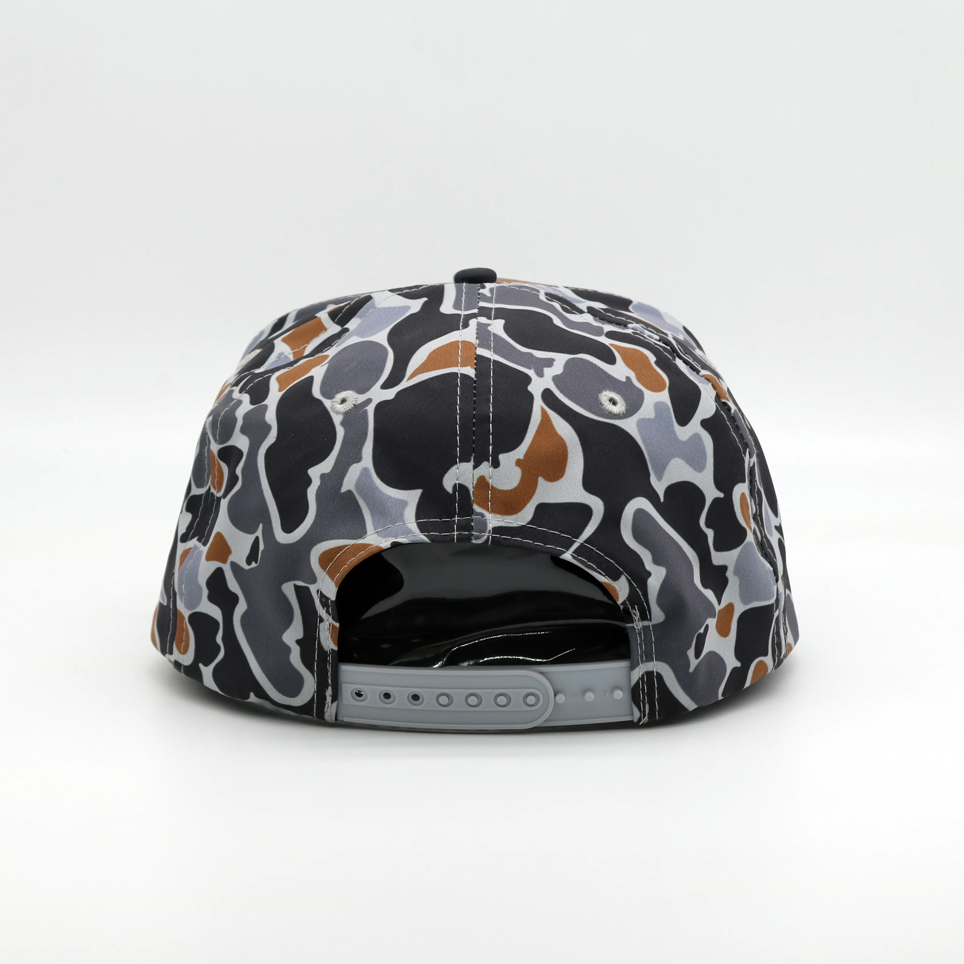 Custom Logo Vintage 5 Panel Rope Waterproof Quick Dry Nylon Camo Hats Flat Bill Brim Snapback Cap Outdoor Fishing Hip Hop Hat