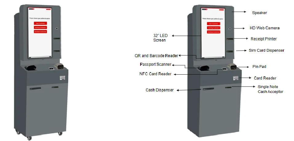 Telecom Government Card Self-Service Order Payment Check-out Kiosk Built-in Camera NFC Module Qr Scanner