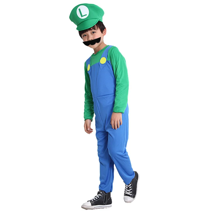 
HG Wholesale 2021 Halloween Cute Animation Cosplay Costume Mario suit theme Dance Costume Kids And Parents Clothes 