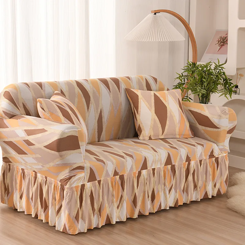 Universal Custom High Stretch Sofa Slipcover With Skirt Bubble Seersucker Sofa Cover