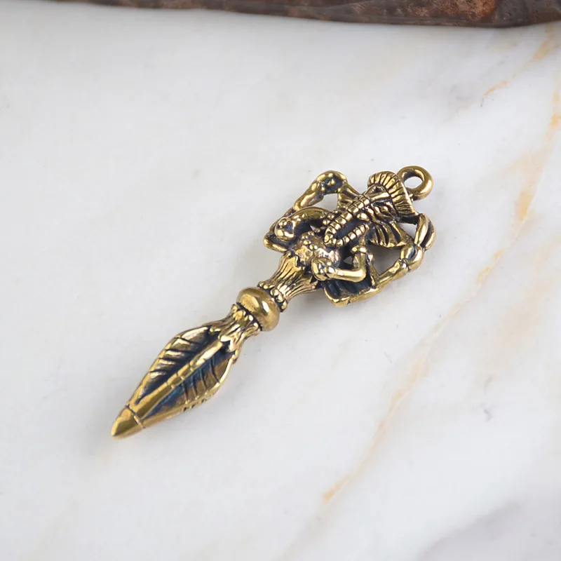 Brass elephant trunk key pendant pure copper Thai Buddha statue Vajra pestle drop car pestle car key chain old craft