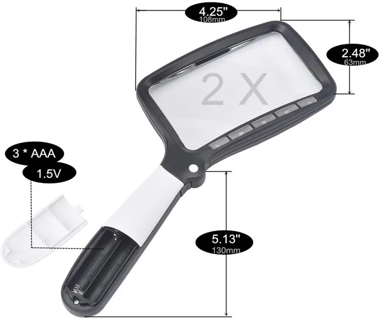 China manufacturer wholesale fine quality cheap 1.5V soft strong led lamp folded magnifying glass