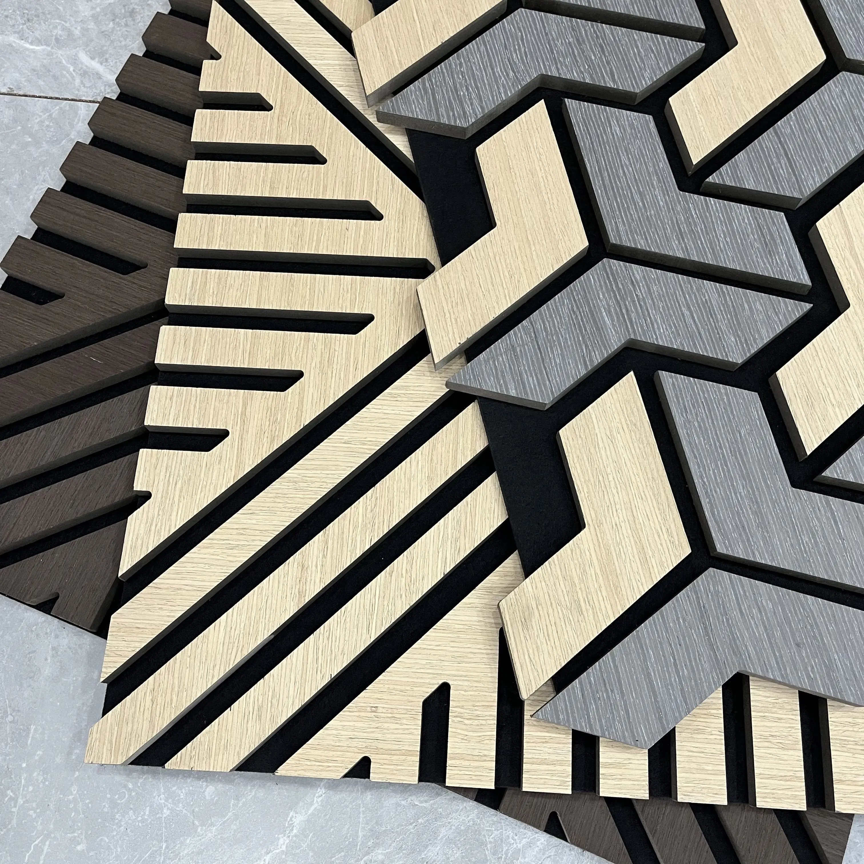 FEYT 3D Design Wooden Decor Wall Tiles Acoustic PET Soundproof Walnut Oak Akupanels Absorption Polyester Fiber Decorative Wall