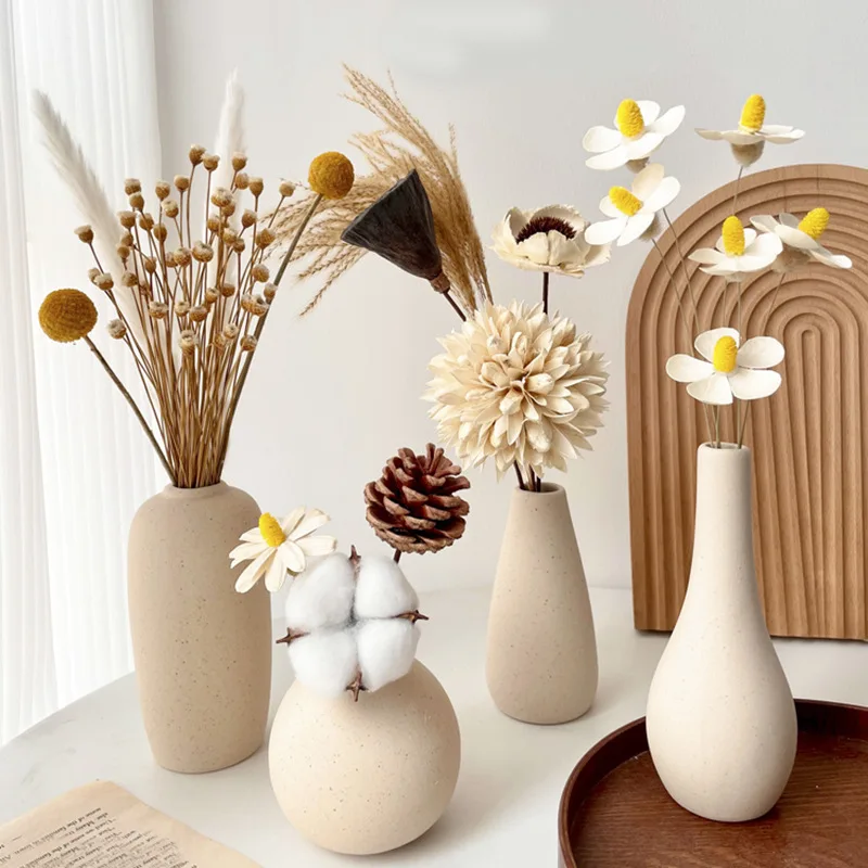 Nordic Rustic Minimalistic Small Decoration Retro Vase Clay Pottery Ceramic Bud White Flower Vase For Shelf Home Decor