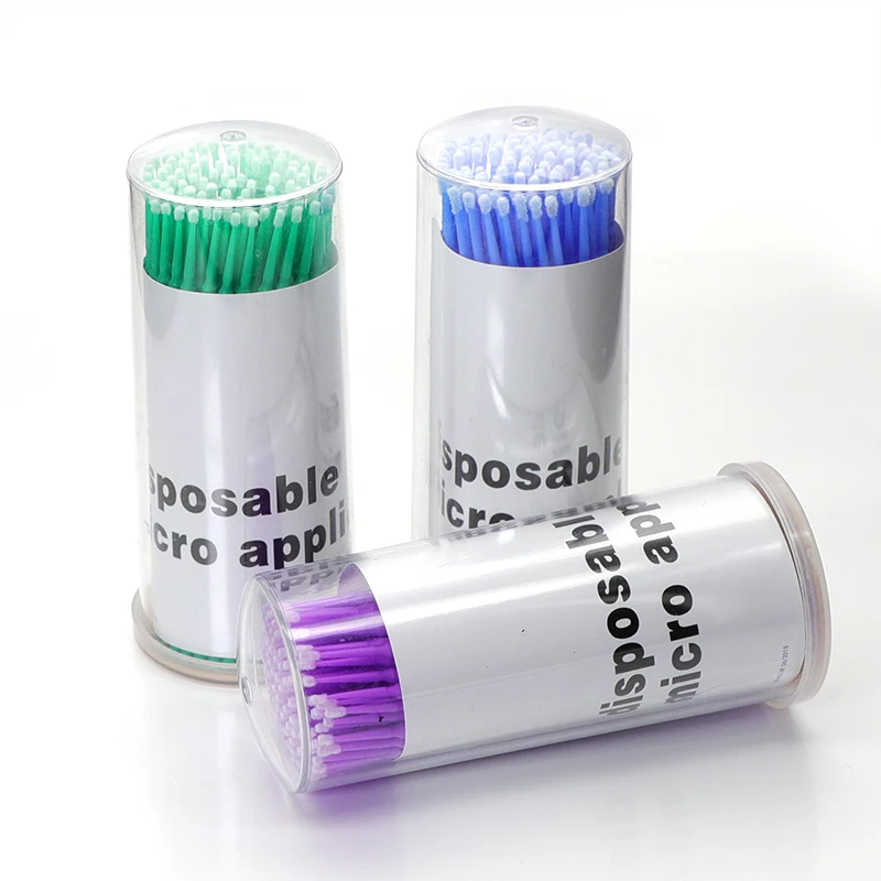 Green Mini Adhesive Barrel Plastic Tool Black Applicator Cotton Wand Eye Extension Micro Dental Microbrush Lash Brush Swab Stick