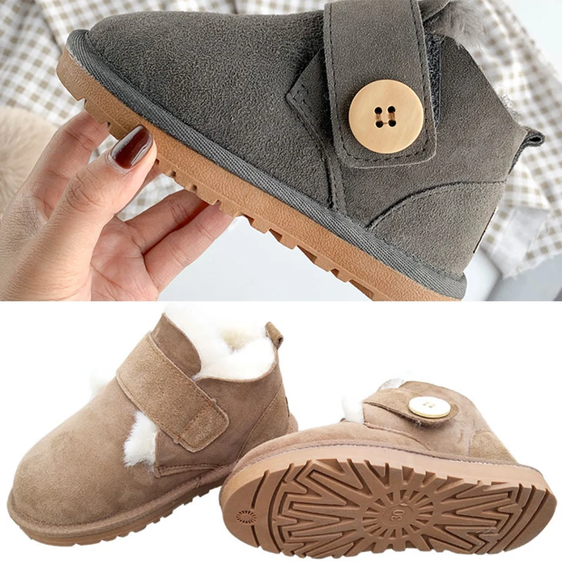 Custom Kids Newborn Pre Walker Toddler Wool Plush Winter Genuine Sheepskin Designer Girl Boy Baby Casual