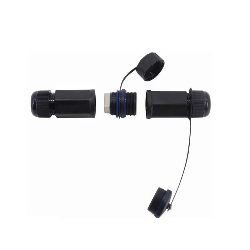 RJ45 M25 Double Head Waterproof Extend Long Straight Connector with Inner/out Cover Shielded Rj45 8P Female Socket