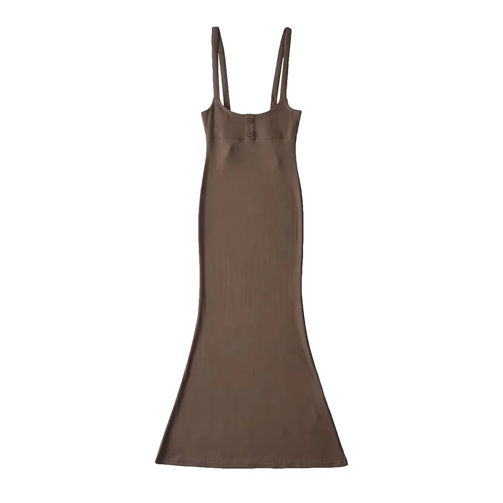 High Stretch Flared Midi Mermaid Flared Bottom Tank Casual Women Dress Button Front