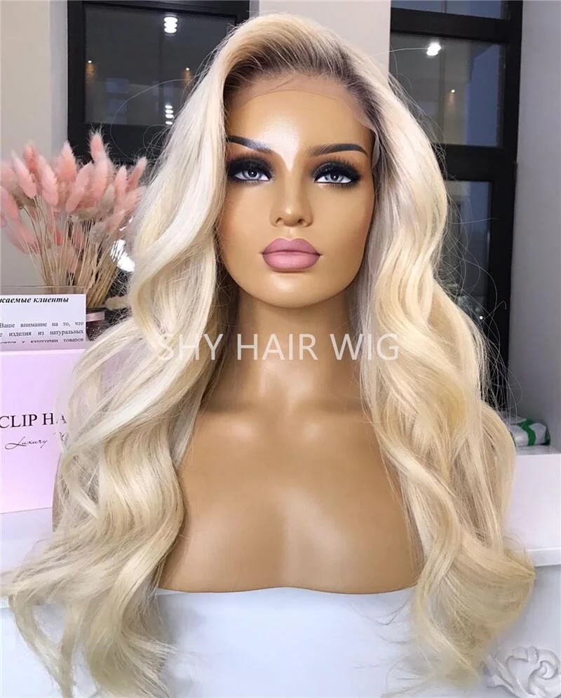 Platinum Blonde Real Human Hair Sally Beauty Supply Blonde Wigs With Dark Roots Transparent Lace Small Knots
