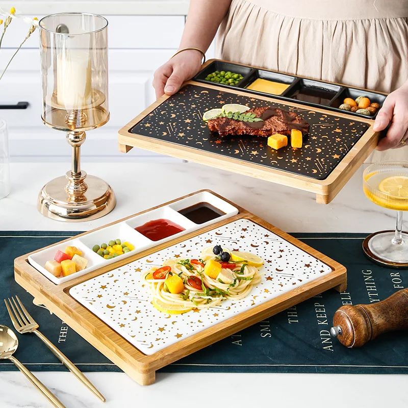 Wholesale Marble Western Restaurants Square  Porcelain Ceramic Dinner Plates Set for Weddings Steak Plate