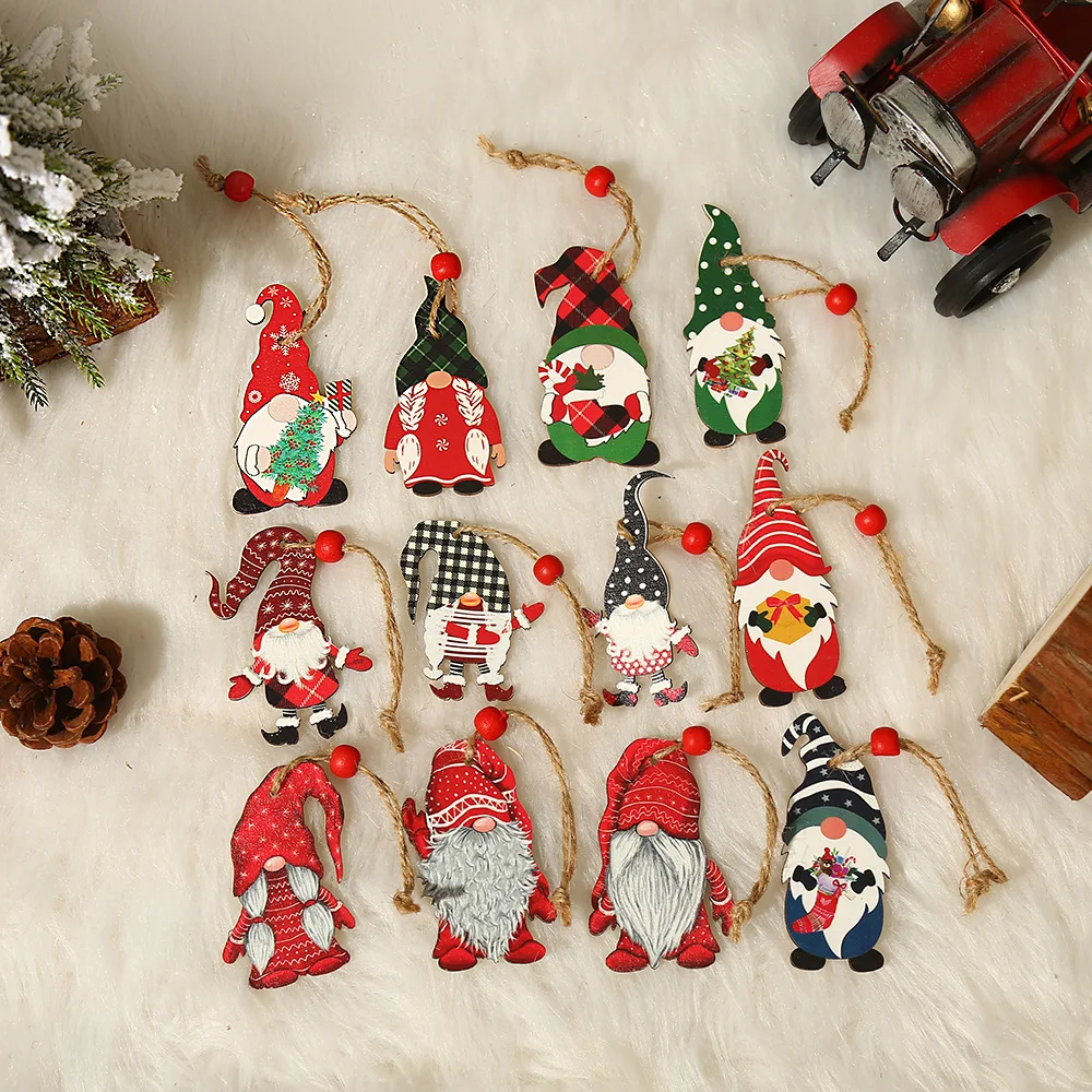 Christmas Ornament Home Decoration Wooden Props Painted Cute Forester Pendants Christmas Gifts Wooden Pendants