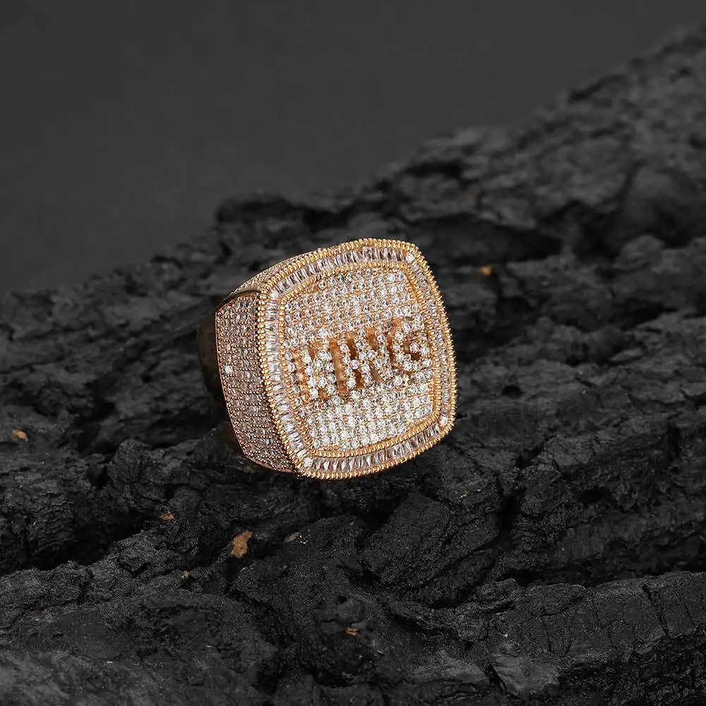Custom Name Big Hip Hop Iced Out Diamond Rings 18K Gold Plating Bling Zirconia Large Ring For Men