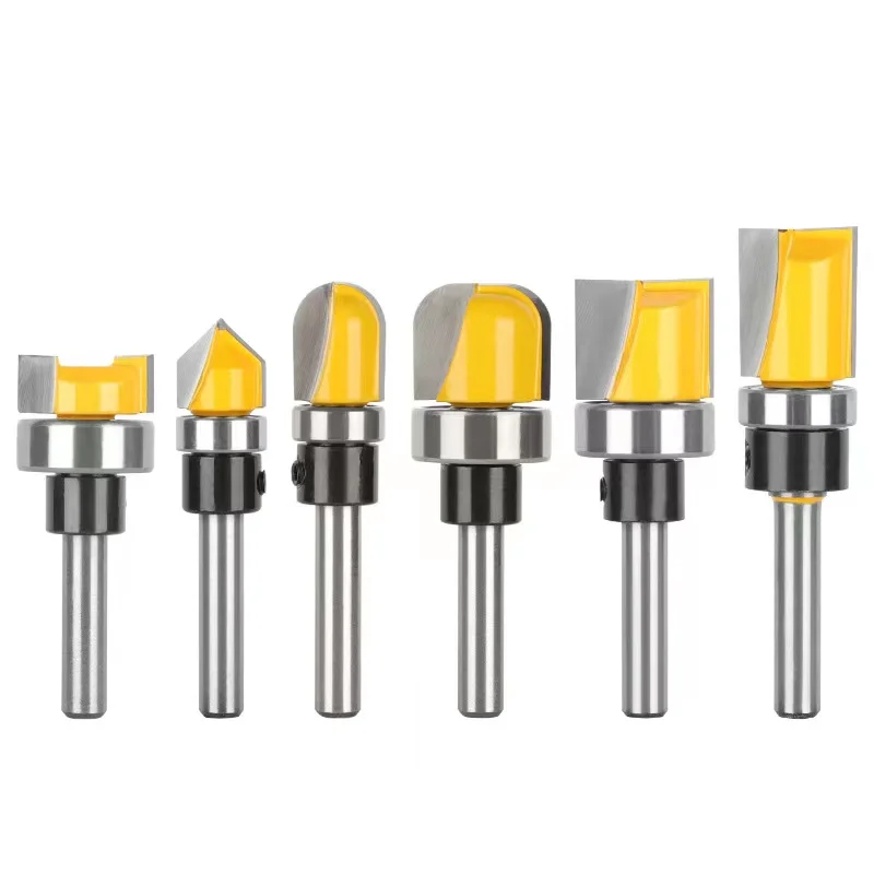1/4 6 Shank Bearing Router Bit Pattern Bit V Type Ball Nose Clear Bottom Bits with Bearing Carbidetips Milling Cutter