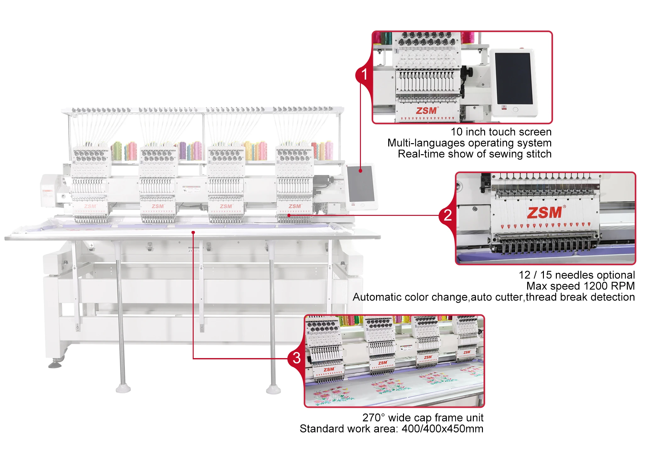 four heads embroidery computer machine computer controlled embroidery machines for hat t-shirt