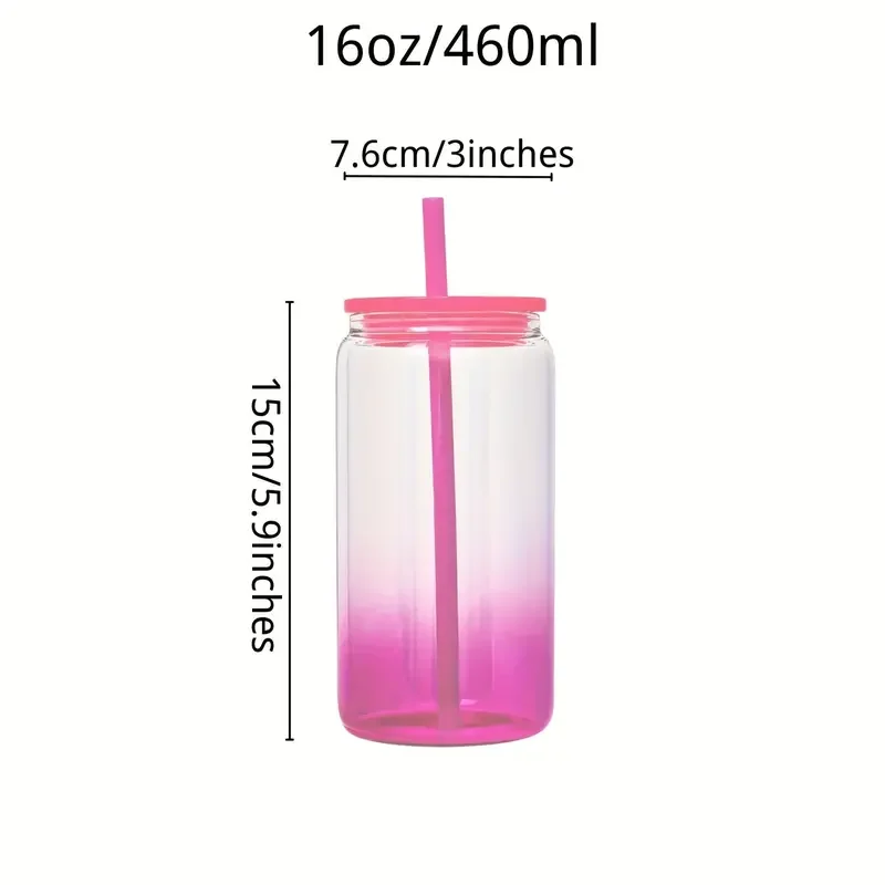 USA Warehouse 16oz Frosted Clear Beer Can Glass Sublimation Water Bottle Glass Jar with coloful plastic lids and straws