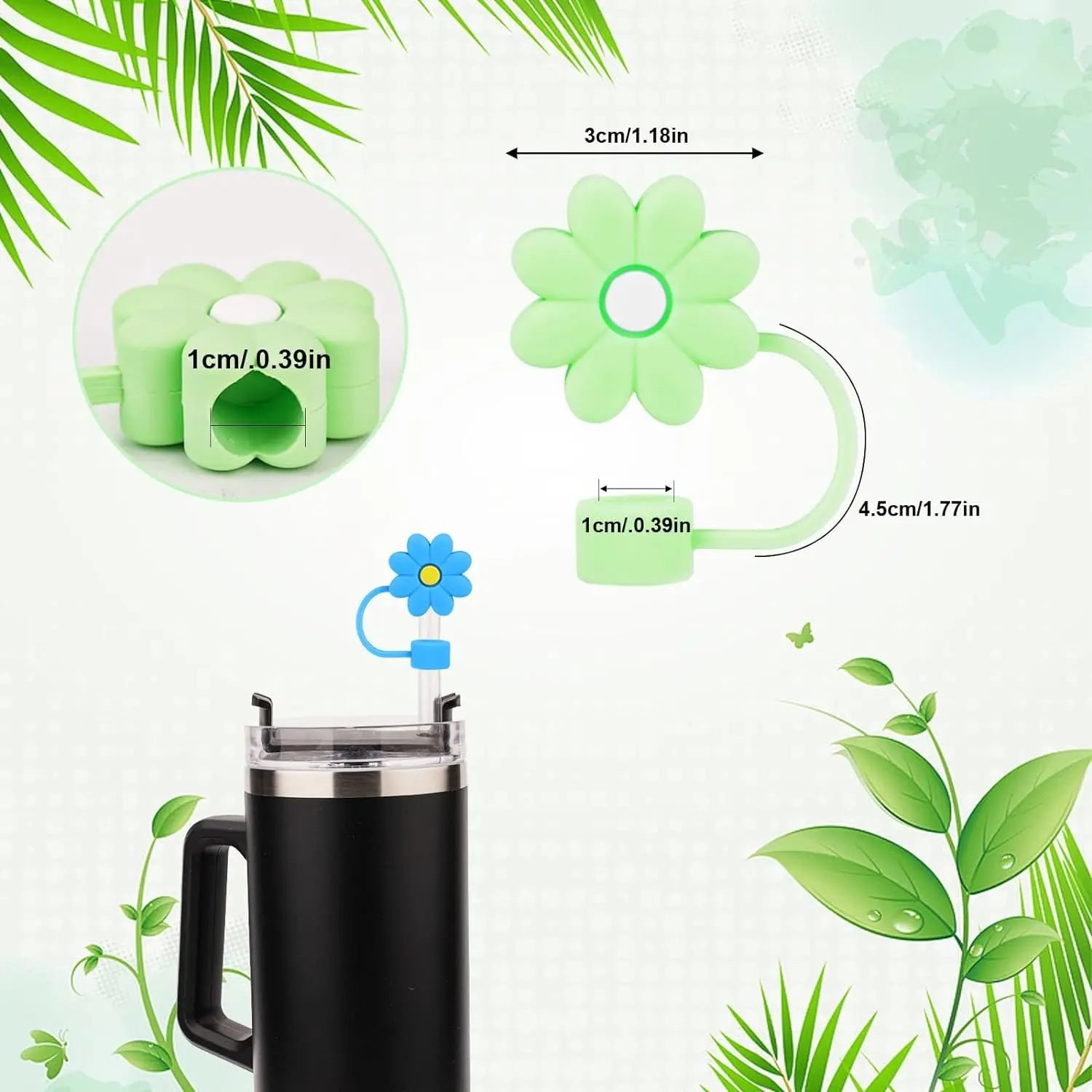 Silicone Flower Straw Cover Topper for Stanley Cup Compatible with 30&40 Oz Tumbler with Handle Straw Tip Covers 10mm 0.4in