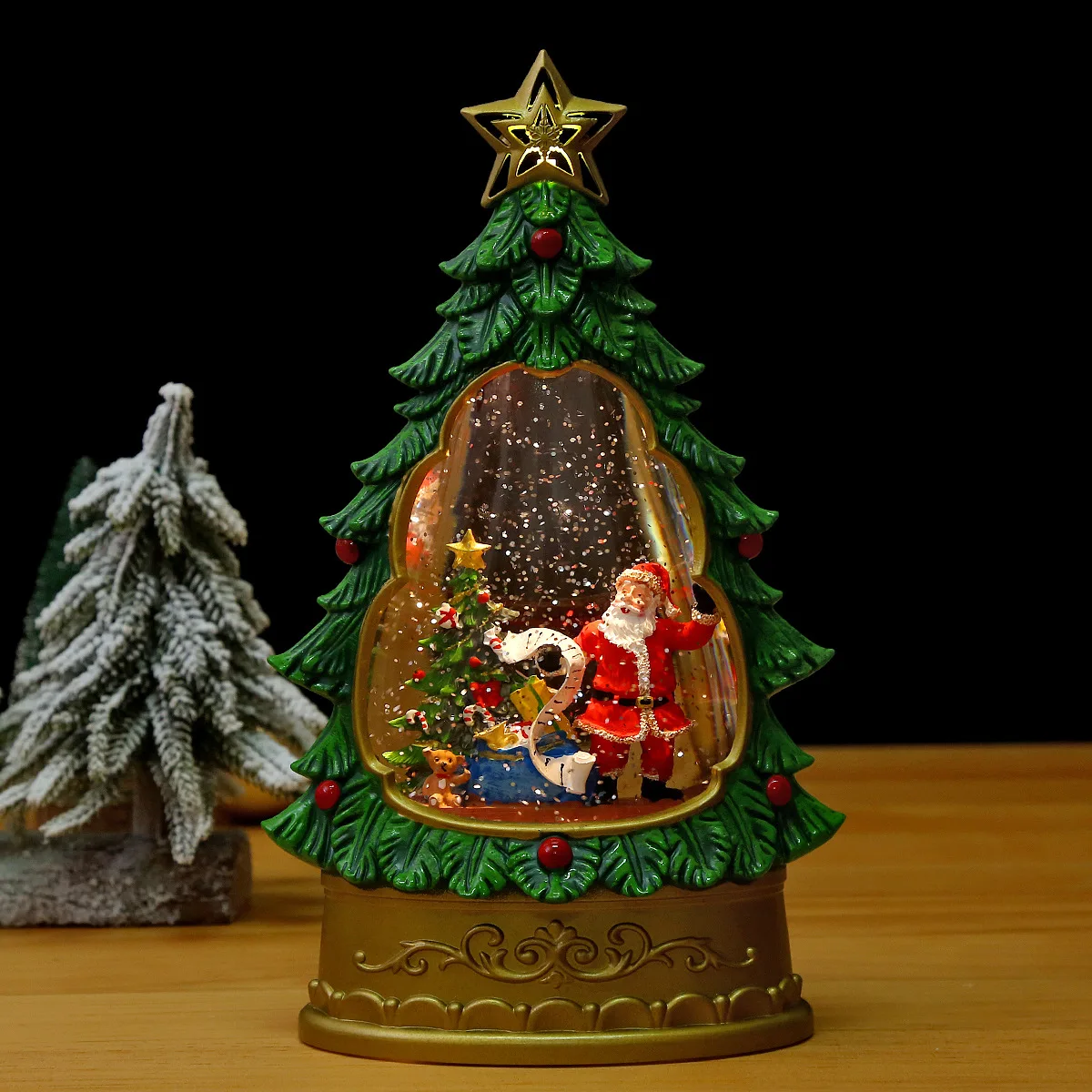 Hot Sale Christmas Tree Shape Crystal Snow Globe,Christmas Santa&Snowmen Music&Timer Snow Globe with Swirling Glitter,Xmas Gifts