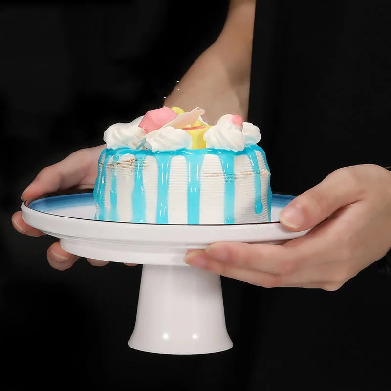 Round Cake Stand Set Blue Melamine Cake Display Stands Dessert Cupcake Display Tray Pie Stand