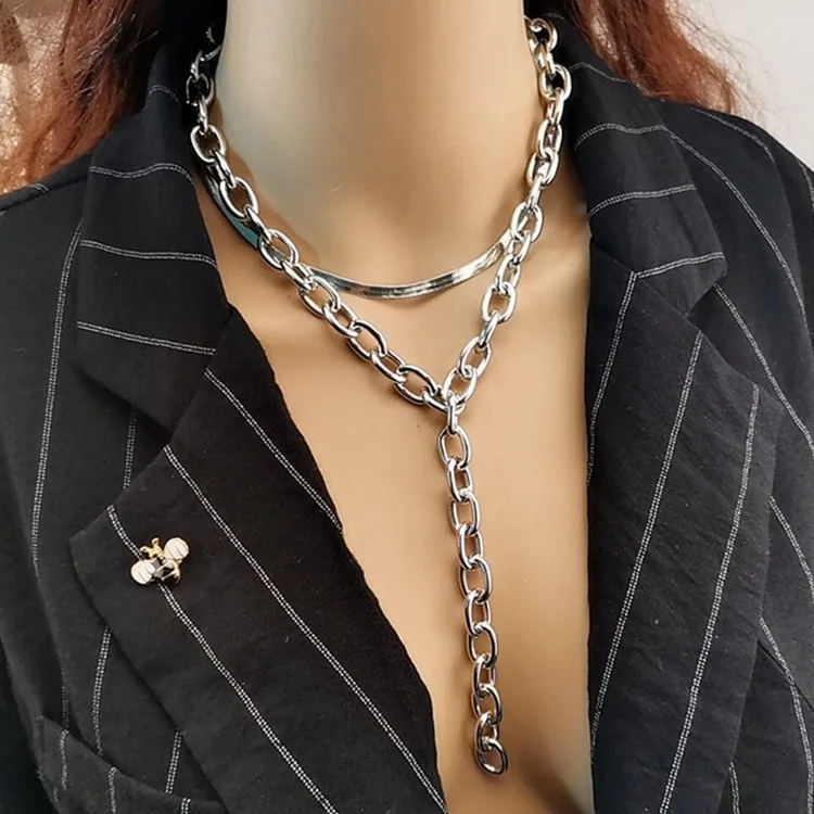 Punk Style Customized Silver Plated Snake Hip Pop Rock Long Choker Link Chain Necklace for Women