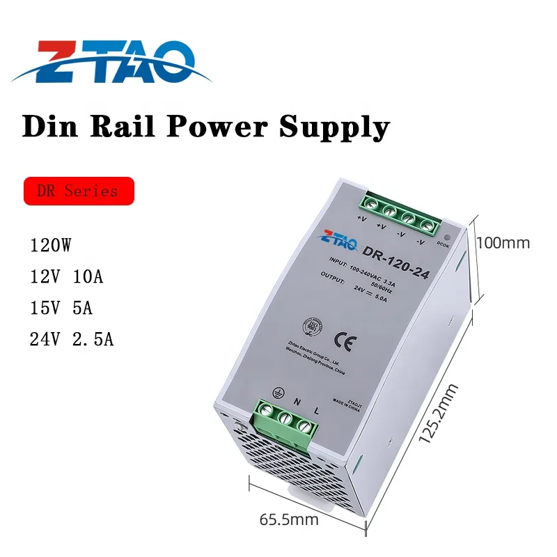 15W 60W 120W 240W 480W DC 5V 12V 24V 36V 48V Smps Din Rail Mounted Switching Mode Power Supply for Industrial Control