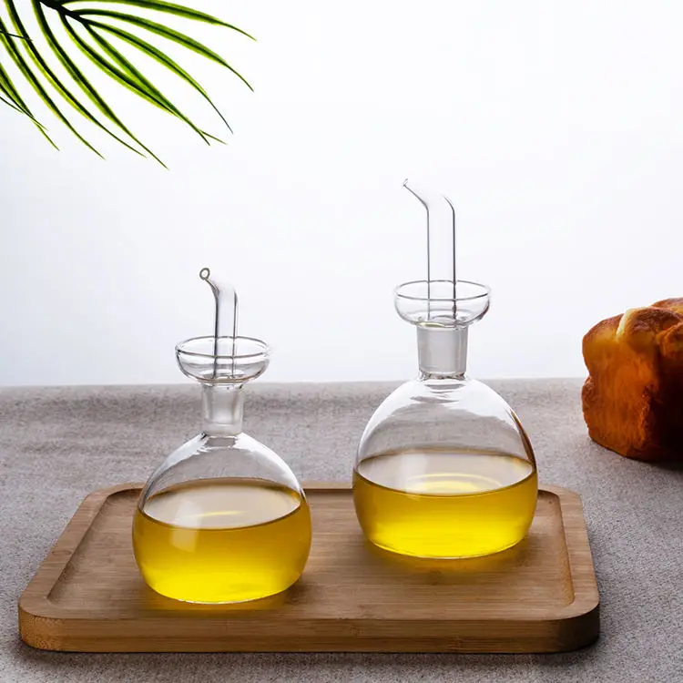 Oil Bottle Oil Pot Glass Household Seasoning Bottle Round Large Japanese Soy Vinegar Pot Bottle Set Transparent