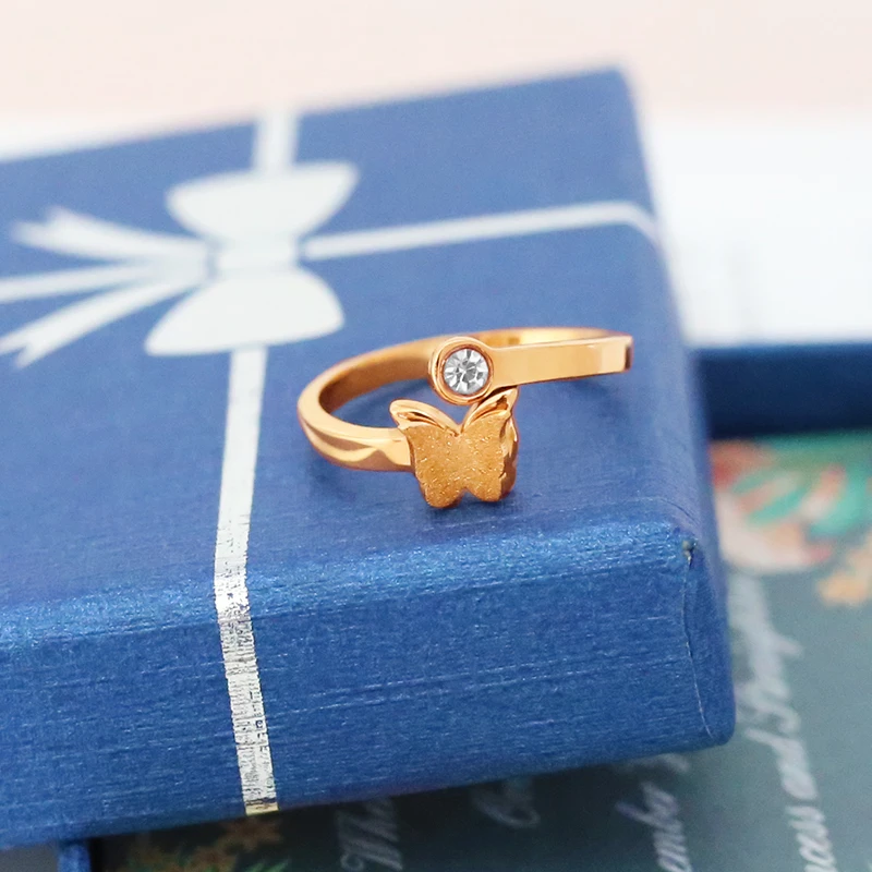 Diamond Rings Wholesale High Quality Butterfly for Women Romantic Stainless Steel Gemstone Rings Engagement Ring 18mm 2g 2pcs