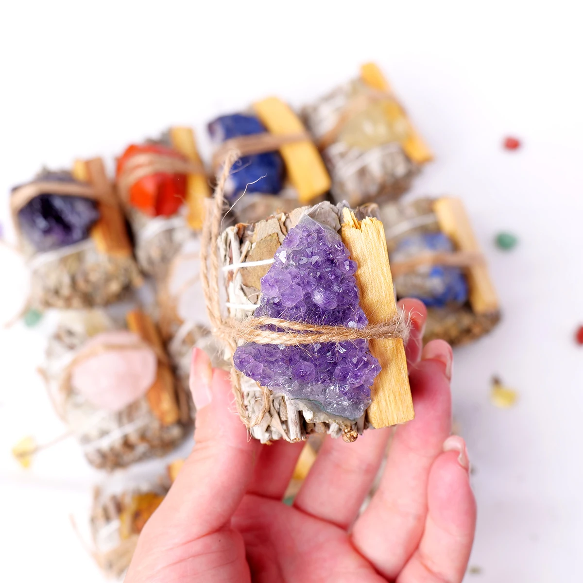Wholesale America California White sage with Crystal raw and  Palo Santo Smudge Stick best quality customised