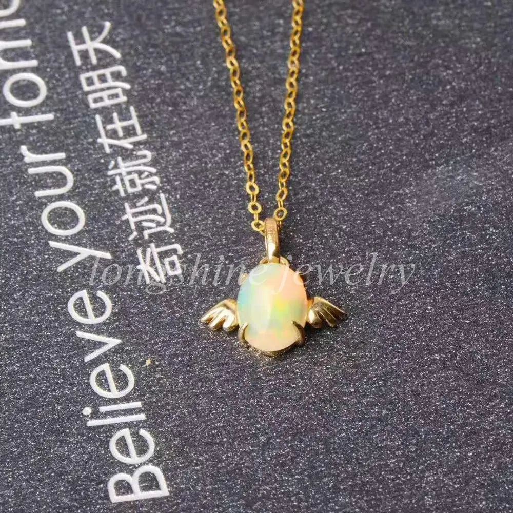 gemstone 18k gold angel egg shape Australia opal necklace natural beautiful opal fine jewelry for women