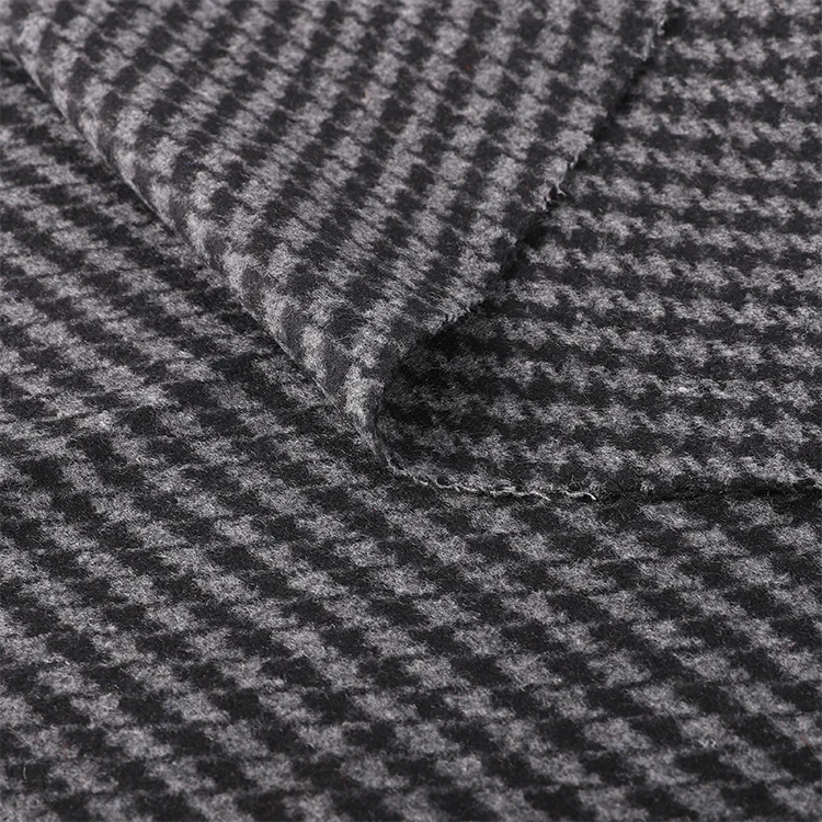 Good Quality Black Grey Wool Blended Woven Custom Tweed Fabric Houndstooth Woolen Fabric For Suit Coat