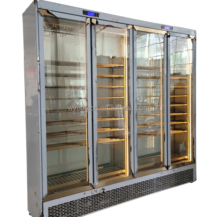 Wine Chillers Bar Fridges cantina vini Golden Color SS Shelf Wine Cooler Yellow LED Light Glass Wine refrigerators & freezers