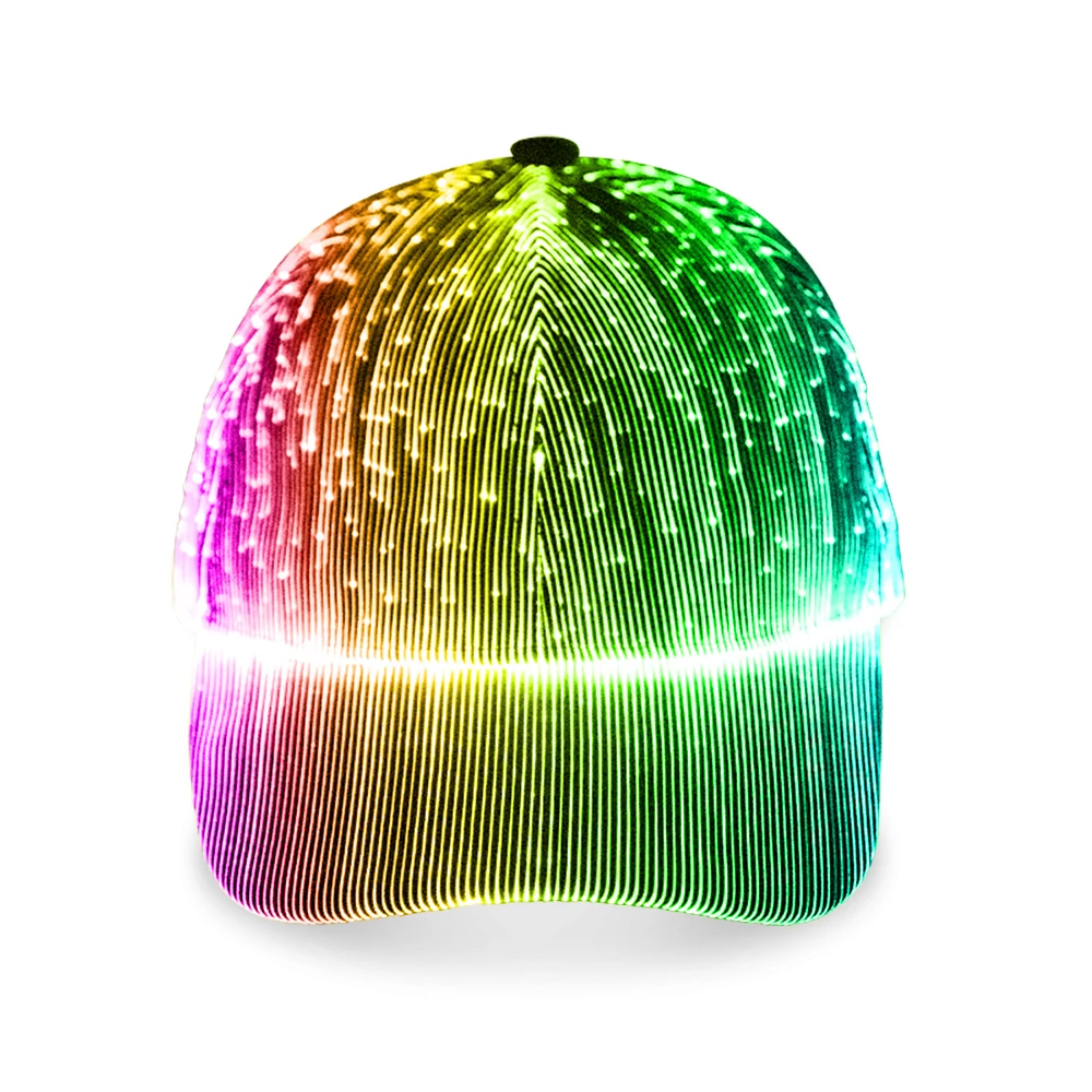Wholesale price flash light fiber optic hat music festival fiber optic luminous glow in the dark baseball hat gorras led