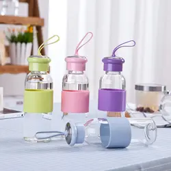 Factory Wholesale Custom Borosilicate Glass Tumbler Glass Water Bottle With Straw Silicone Sleeve Bamboo Lid