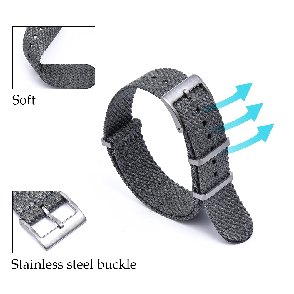 JUELONG Matte Premium Mesh Weave Nylon Watch Straps Green Nylon/Cotton Blend Striped Watch Strap 20mm 22mm