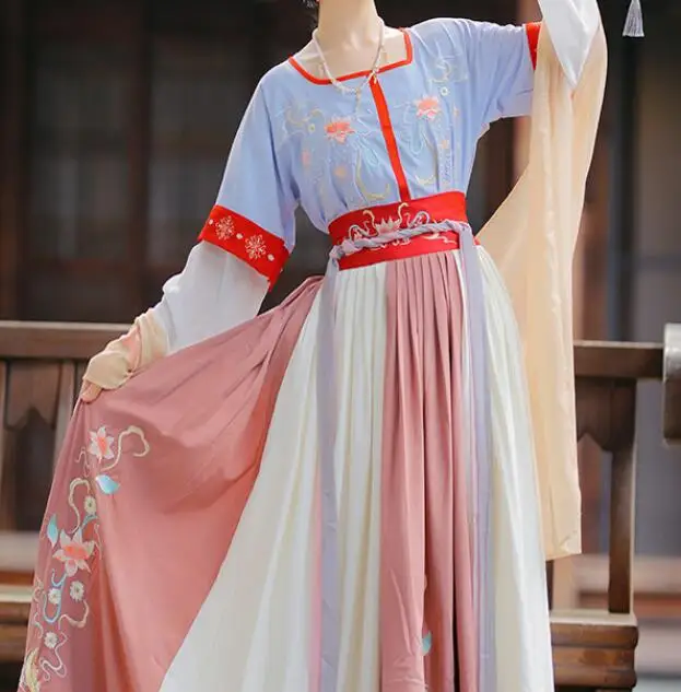 Ancient National Chinese Traditional Embroidered Flower Print Long Dress Women Hanfu
