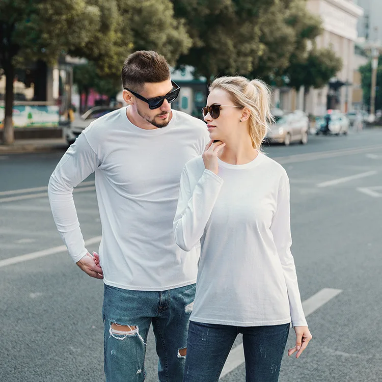 Blank Plain 100% Cotton Long Sleeve T Shirt Wholesale Custom High Quality Men Women Casual Tshirts with Logo Custom Logo Printed