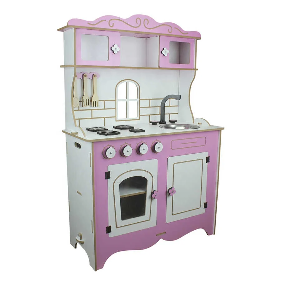 New Design Kids Pretend Play Toys Happy Kitchen Furniture Kids Cooking Girls Cute Wooden Kitchen Set Toys