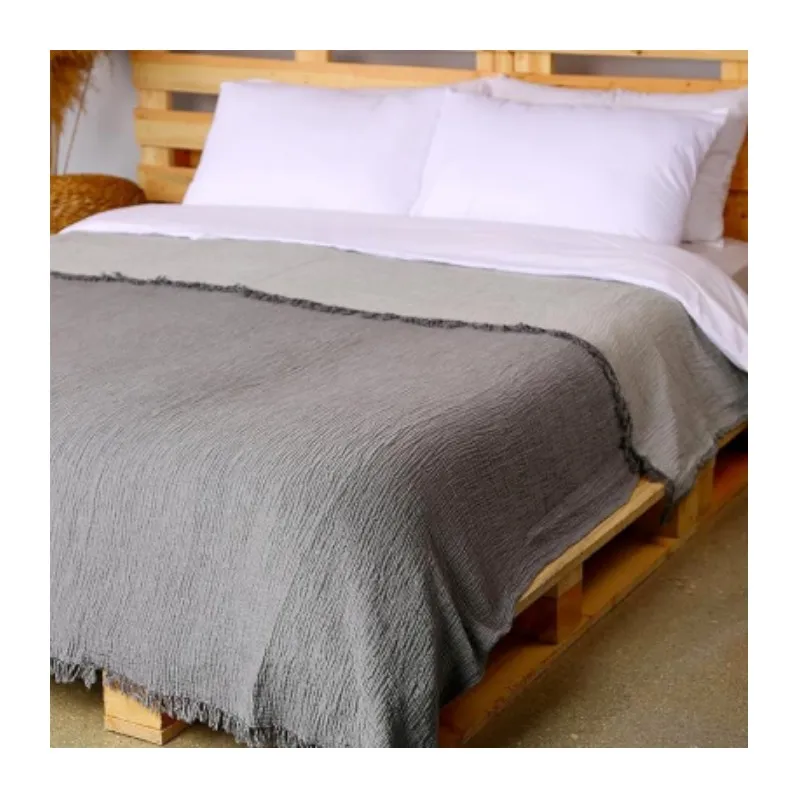 Hot sell High Quality French Flax  Throw Blanket Bed Cover Fringed Cotton Linen throws Heavy Linen Blankets