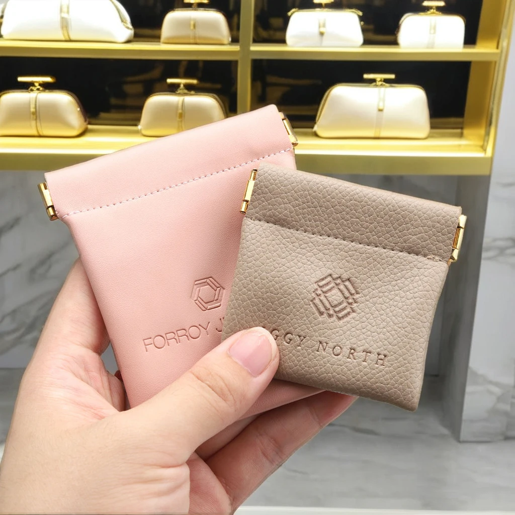 Custom Logo Printed Emboss Pu Leather Pouch With Close Magnet Jewelry Lipstick Earphone Storage Leather Bag