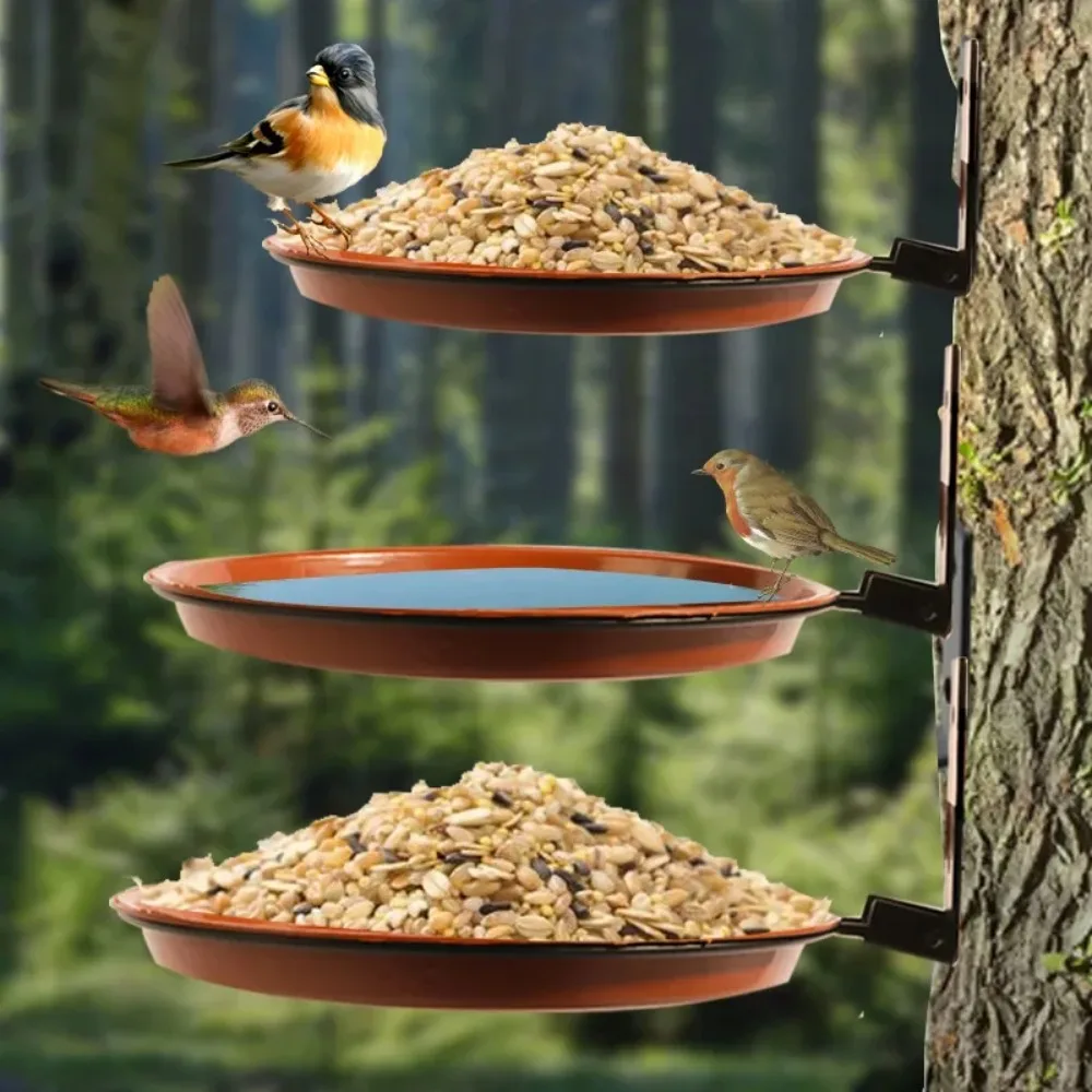2 Bird Trays Tree Mounted for Bird Feeder Bird Bath Bowl Installed on Wooden Fence Wall