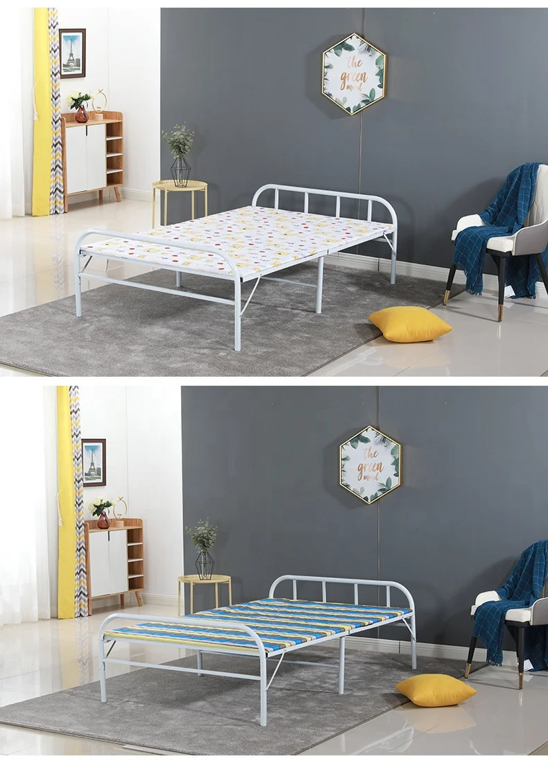 Home Furniture Cheap Metal Folding Bed Heavy Duty Steel Space Saving Guest Bed