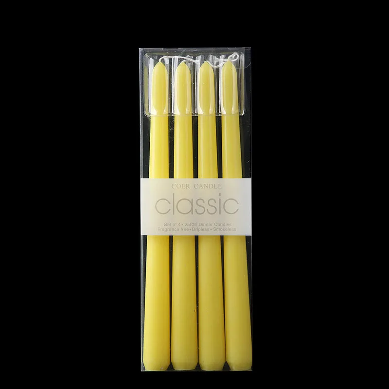 European taper candles,smokeless and tasteless long ,romantic wedding western food 4 candles with cones