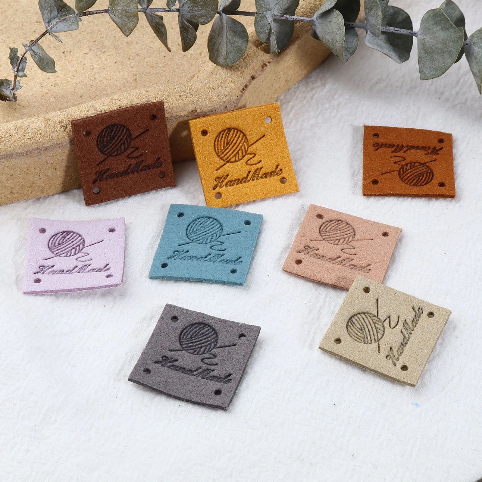 Handmade Square microfiber PU Leather Label Tags Yarn Ball Design DIY Knitting Labels For Clothes Sewing Accessories