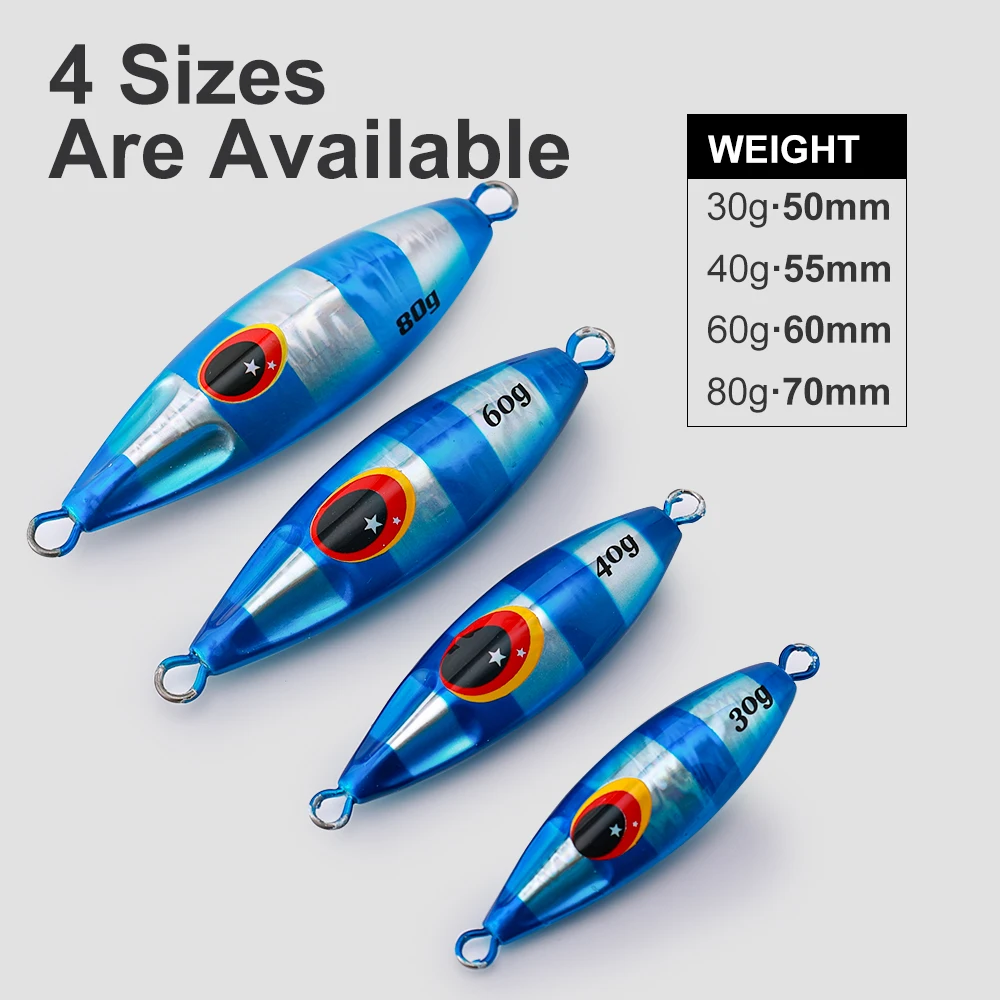 Jigging Pro 30g 40g 60g 80g Shore Casting Slow Pitch Jigs Fishing Metal Jigbaits Lead Jigging Saltwater Fishing Lure