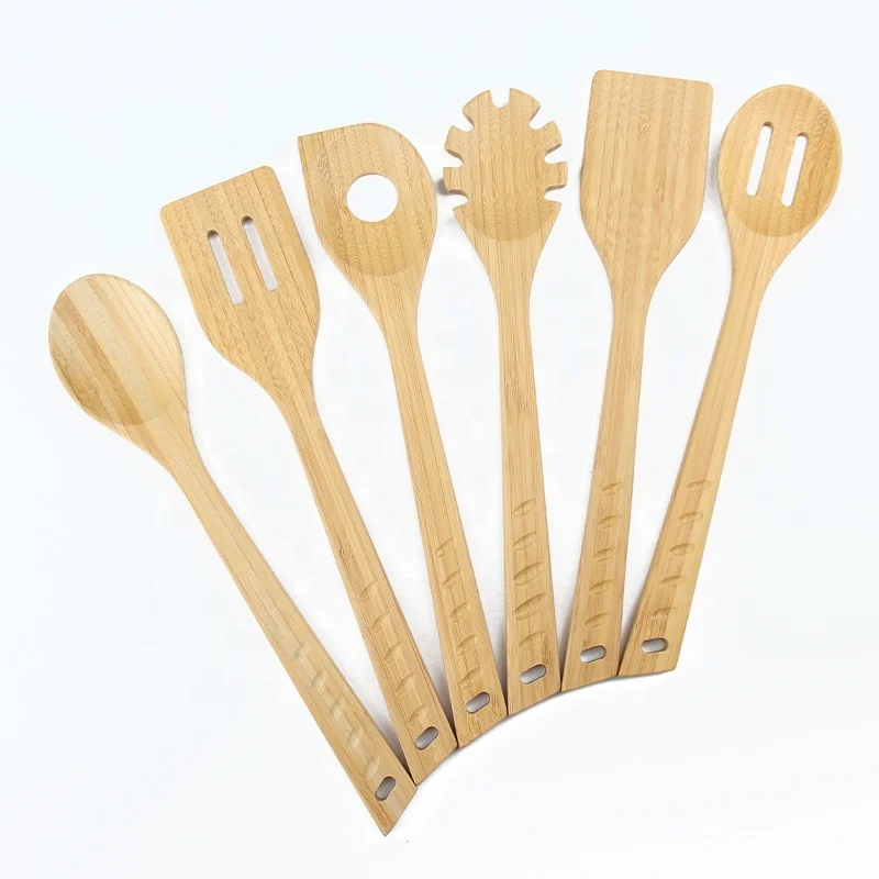 Wholesale 6pcs Natural Wooden Utensils Spoons Spatula Kitchen Tool Bamboo Kitchen Utensils Set