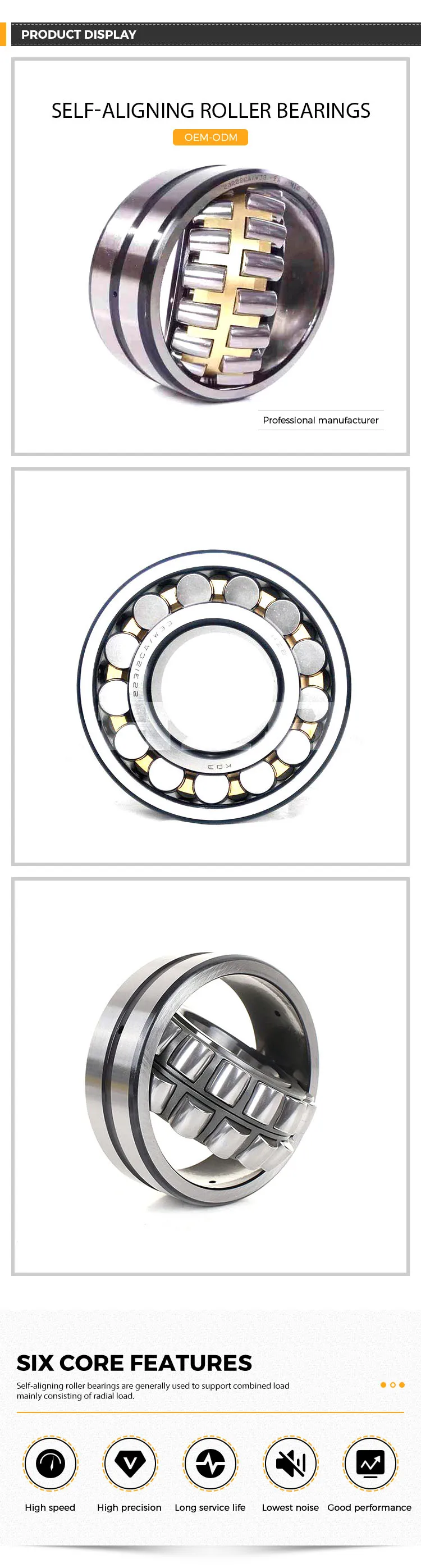 Plat Self-aligning  Ball Cylindrial Bearing 22208CA/W33 Self-Aligning Roller Bearing Bearing