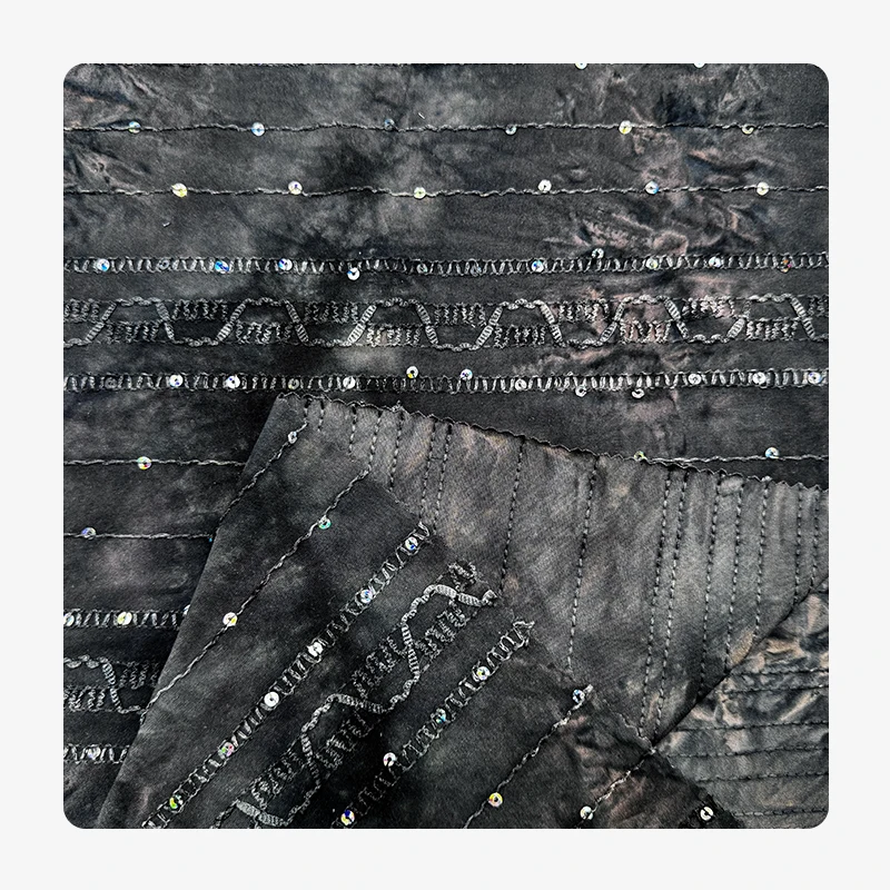 Wedtex Fabric Factory Custom Tie-dye Polyester Flower Lace Tassels Embroidered Sequins Fabric for ladies dresses