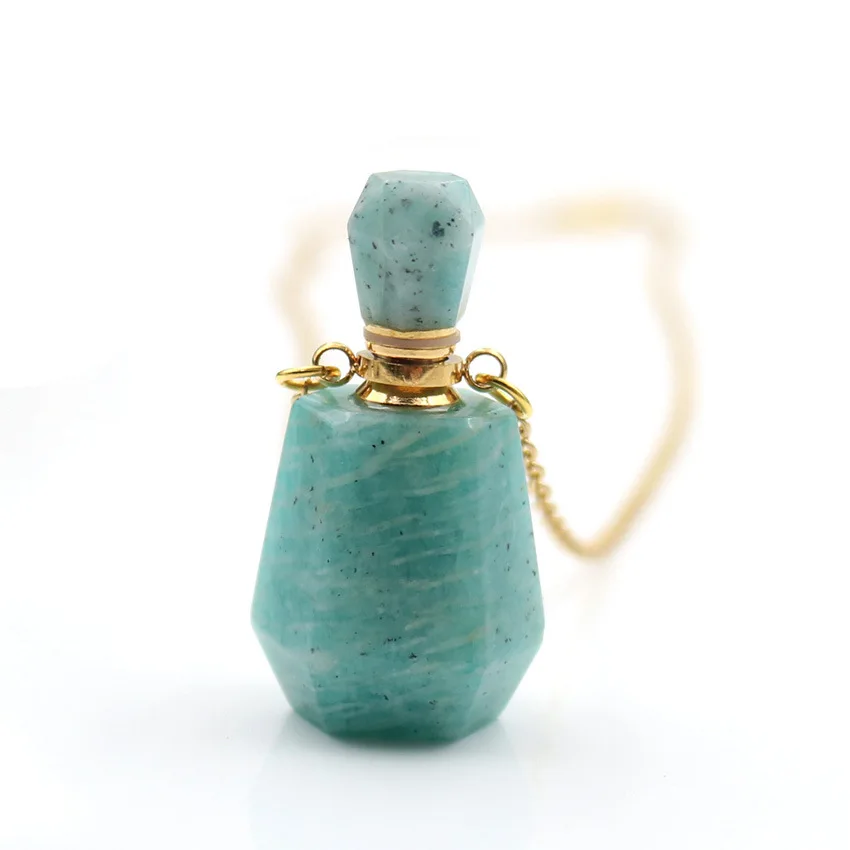 Natural Crystal Gemstone Necklace Perfume Bottle Pendants for Gift